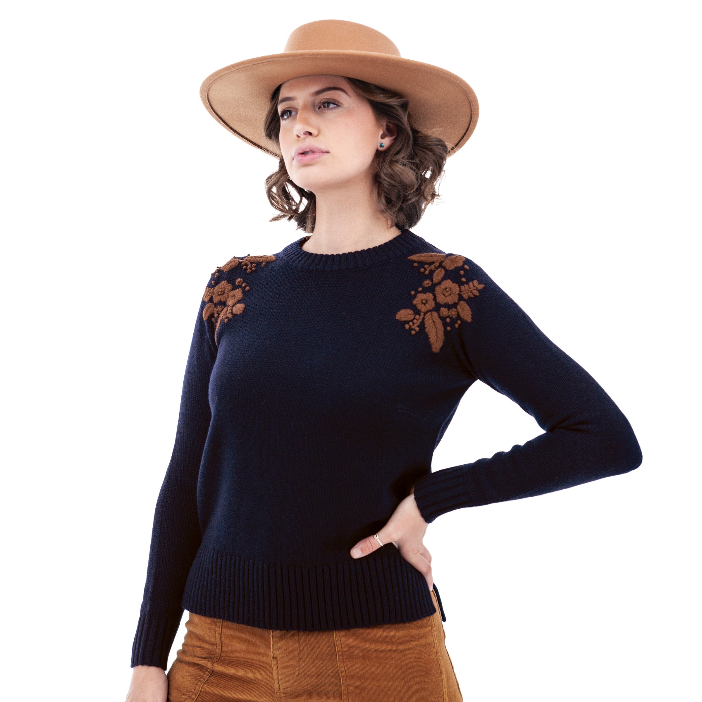 Lindley Embroidered Shoulder Sweater Peacoat
