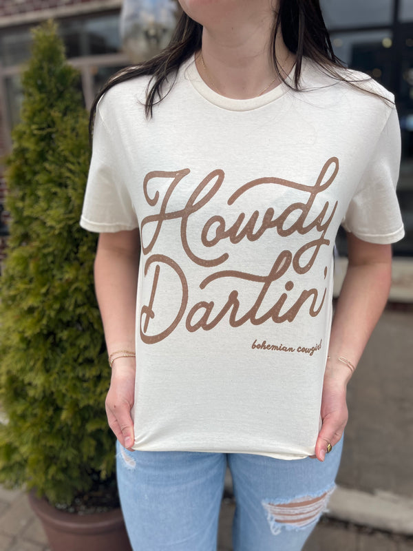 Howdy Darlin' Long Crop Graphic Tee Cream