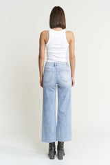 Mid Rise Raw Hem Wide Leg Jeans Blue Koi