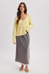Lace Trim Ditsy Floral Midi Skirt Espresso + Blue