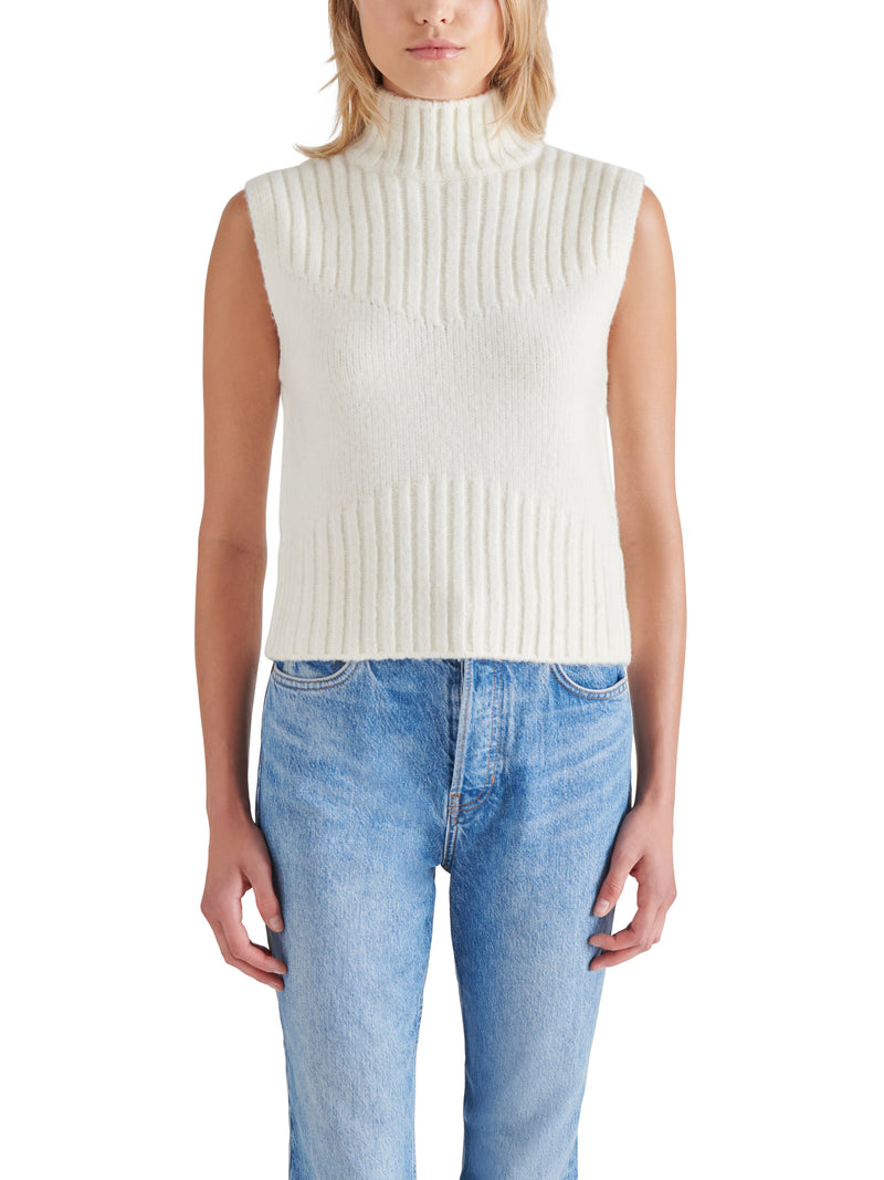 Serin Mock Neck Rib Sweater Vest Cream