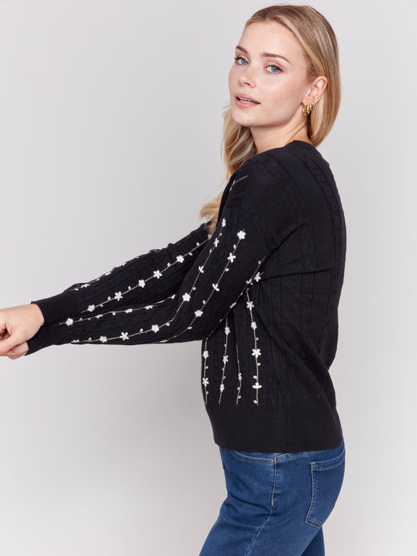 Viney Floral Knit Sweater Black