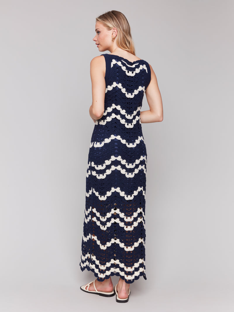 Crochet Sleeveless Maxi Dress Navy