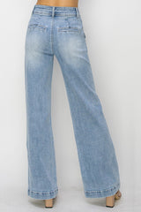 High Rise Double Button Wide Jeans Light