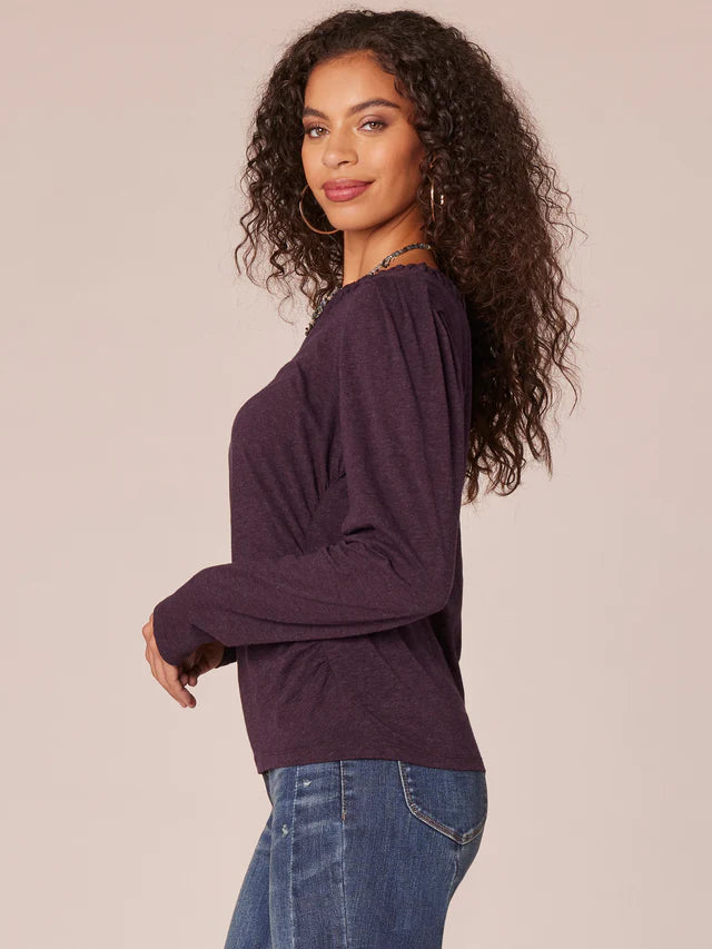 Soutache Side Ruched Long Sleeve Top Heather Concord Grape