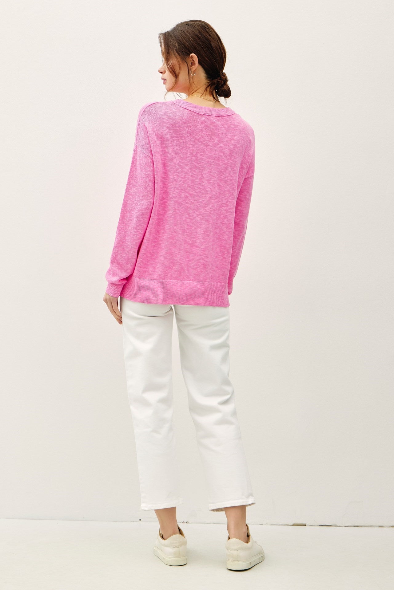Oversized Cotton Slub Long Sleeve Top Pink