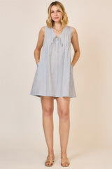 Tie Detail Vneck Stripe Sleeveless Dress Light Denim