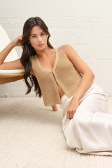 Front Hook Knit Sweater Vest Tan