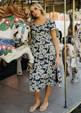The Hills Midi Puff Sleeve Dress Moonlit Poppies