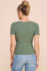 Square Neck Ribbed Fine Gauge Top Ivy