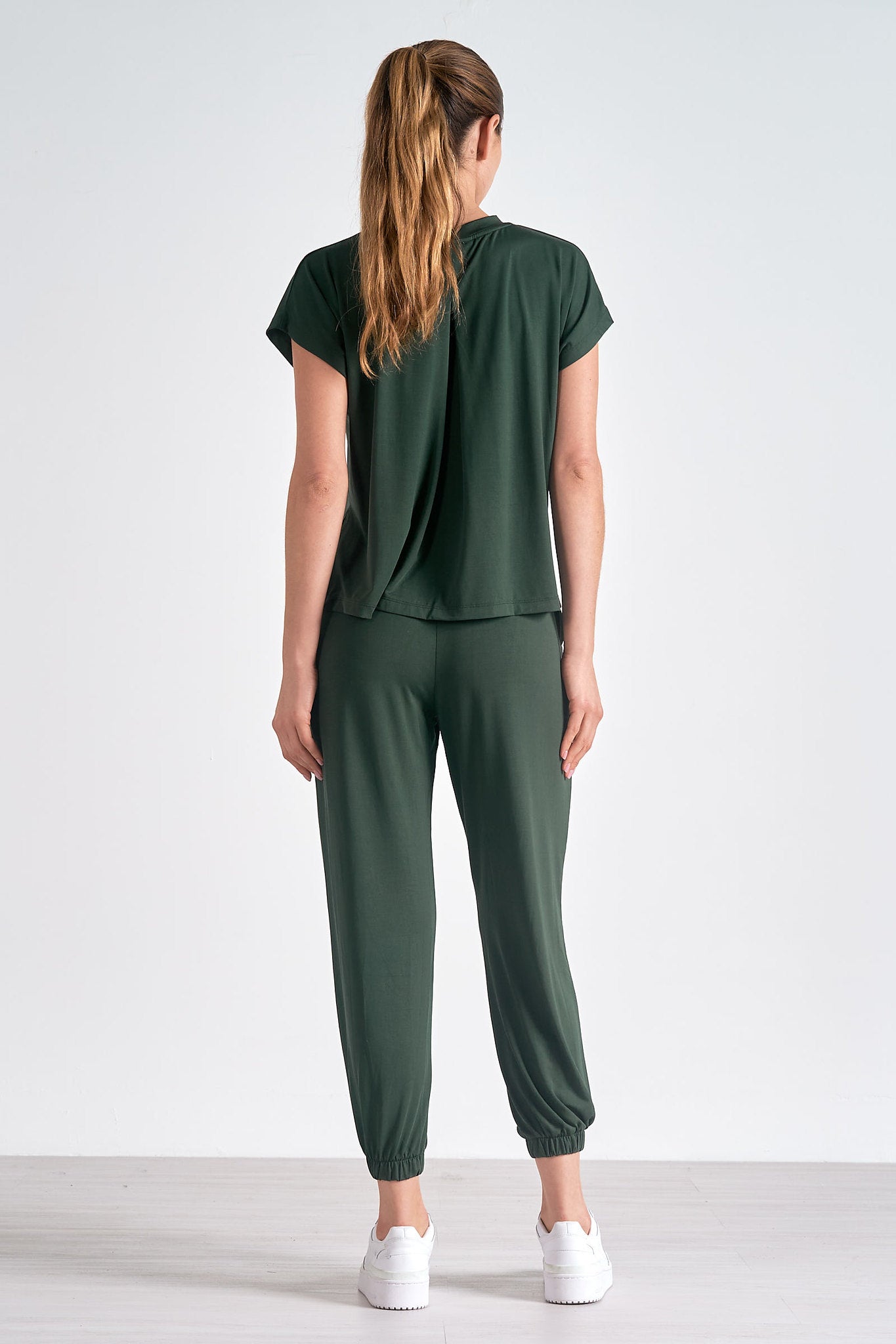 Short Sleeve Hi Low Jogger Jumpsuit Dark Green