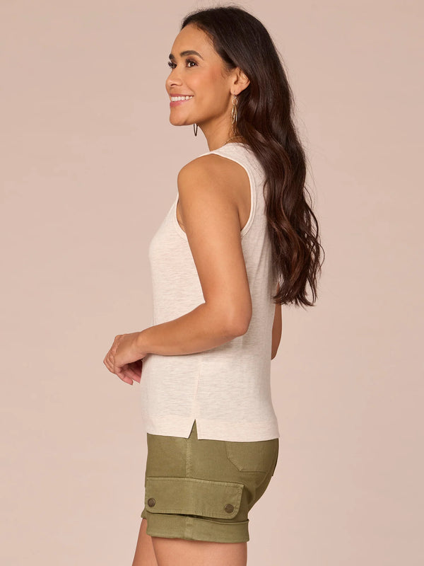 Notched Scoop Neck Side Slit Tank Heather Jute