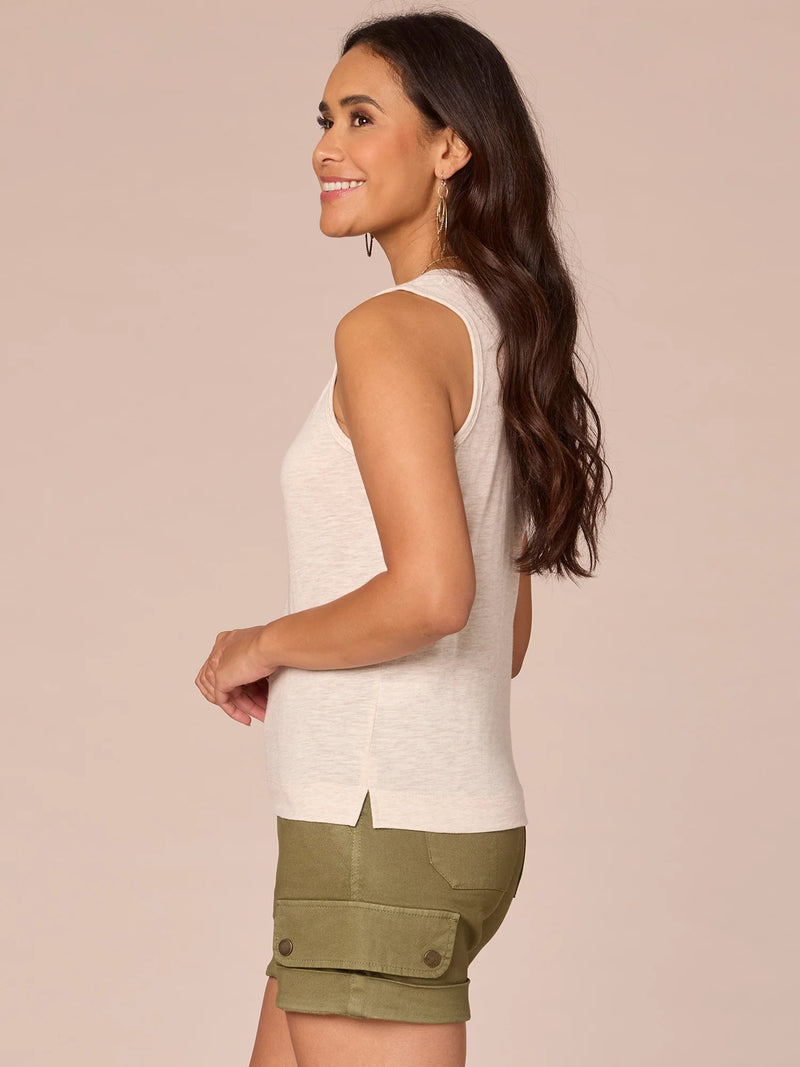 Notched Scoop Neck Side Slit Tank Heather Jute