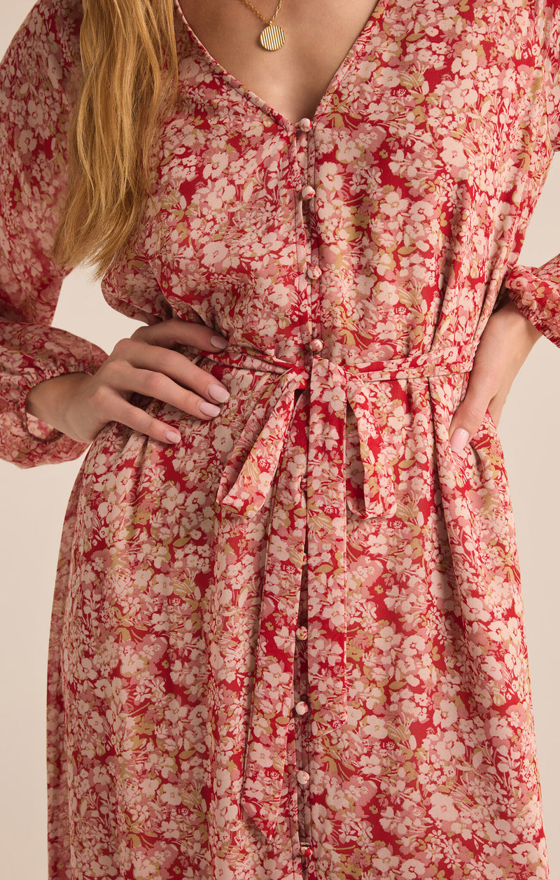 Della Floral Print Maxi Dress Crimson Crush