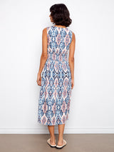 Vneck Smocked Waist Printed Midi Dress Nomad