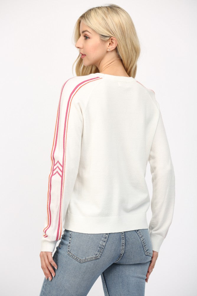 Stripe Detail Sleeve Sweater Cream