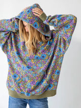 Oversized Printed Hoodie Blue Purple Daisy