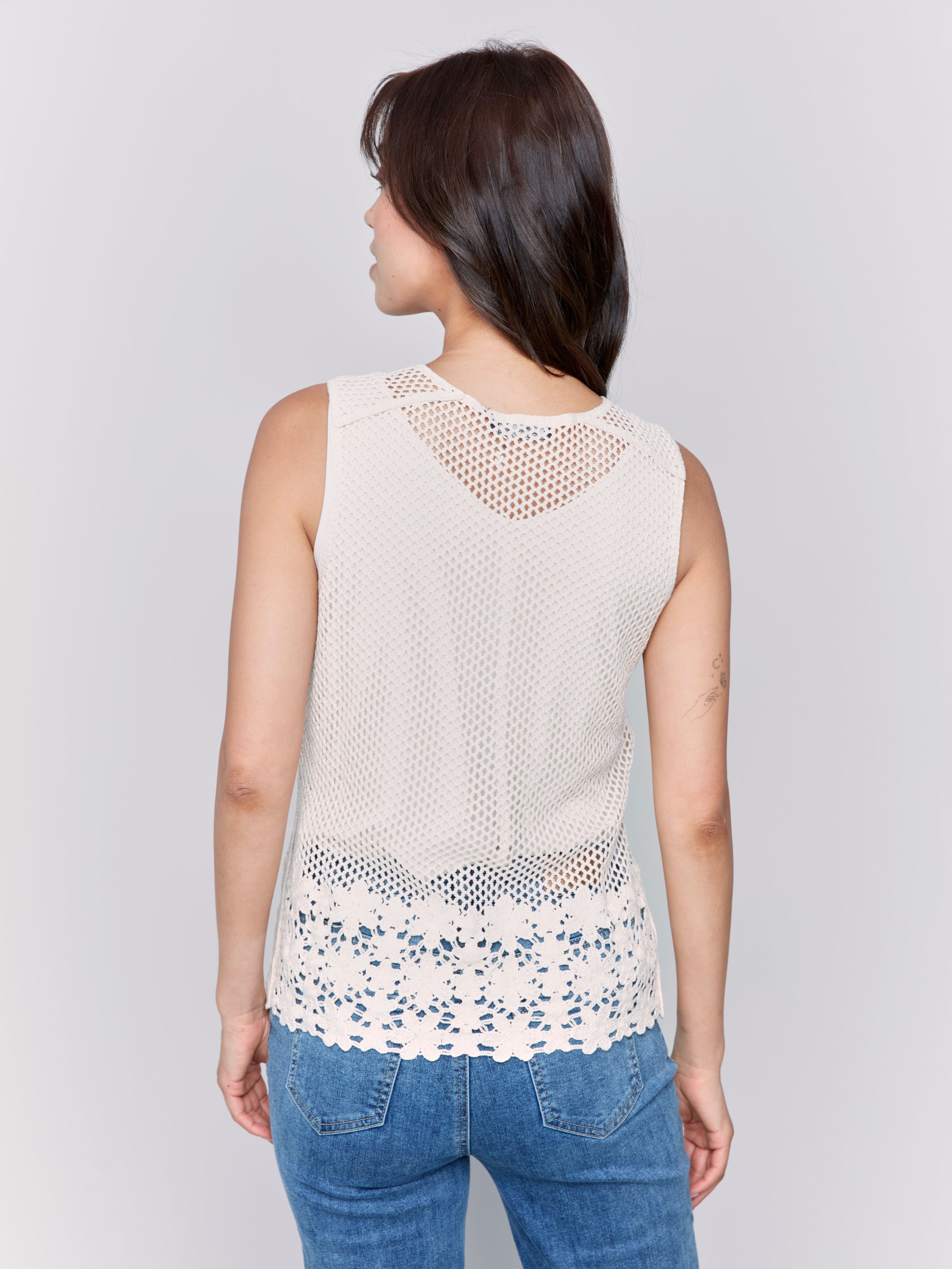 Button Front Crochet Vest Natural