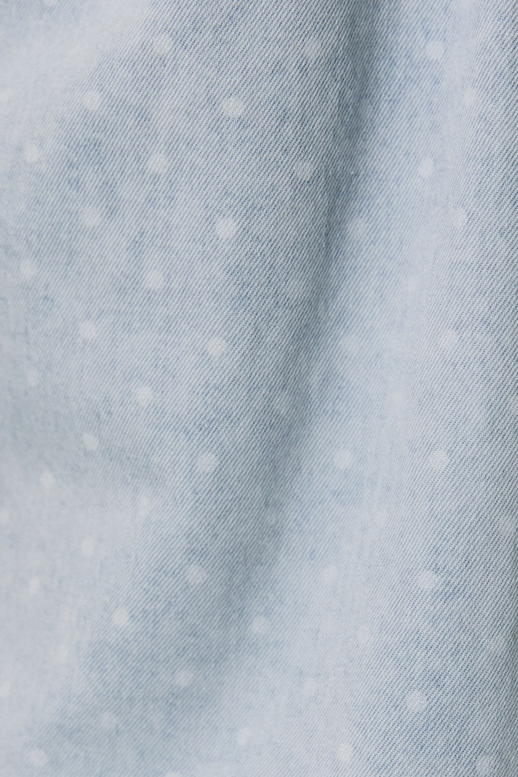 Polka Dot Denim Button Up Smock Detail Shirt Light Denim White Dot