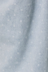 Polka Dot Denim Button Up Smock Detail Shirt Light Denim White Dot