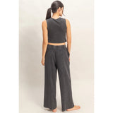 Mineral Washed Tank Wide Leg Pants Set Black