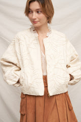 Embroidered Floral Pattern Bomber Jacket Beige