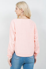 Rounded Hem Pullover Sweater Heather Soft Coral