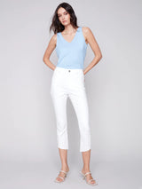 Curved Fray Hem 5 Pocket Stretch Twill Pants White