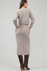 Textured Stripe Long Sleeve Popover Dress Oatmeal