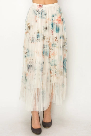 Floral Mesh Maxi Skirt Teal Floral