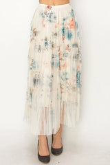 Floral Mesh Maxi Skirt Teal Floral