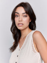Button Front Crochet Vest Natural