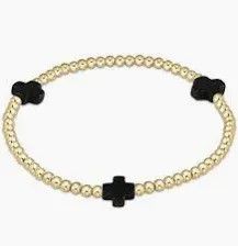 Signature Cross Gold Pattern 3mm Bead Bracelet Onyx