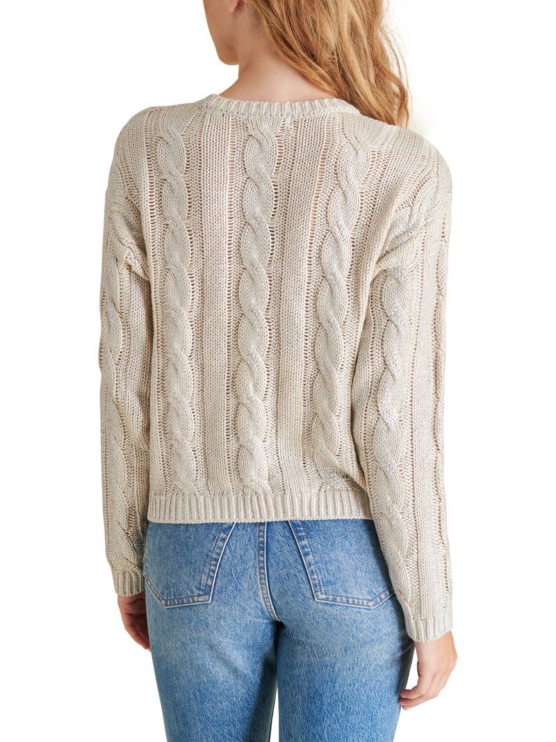 Renzo Metallic Foil Cable Crew Neck Sweater Antique Ivory