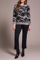 Floral Scroll Print Crew Neck Sweater Grey Mix