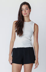 Waffle Knit Lettuce Hem Tank Oat Heather