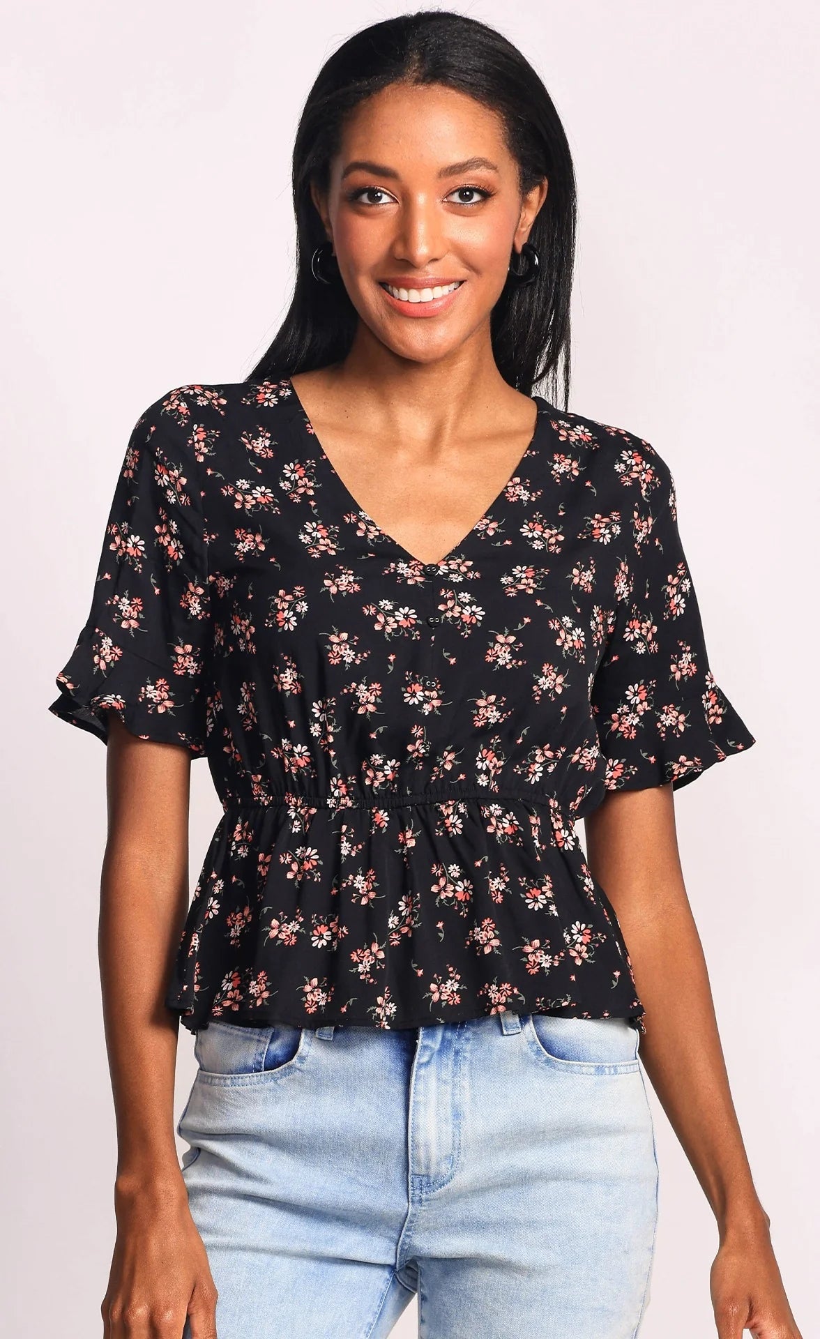 In Bloom Vneck Top Black
