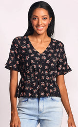 In Bloom Vneck Top Black
