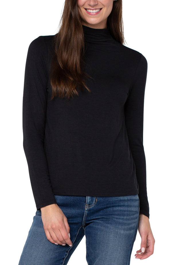 Long Sleeve Mock Neck Knit Top Black