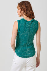 Exposed Seam Ribbed Tank Washed Emerald