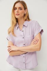 Tencel Short Sleeve Button Down Shirt Lavender