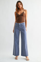 Longer Length Wide Leg Jeans Navy Stripe