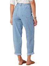 Skyrise Barrel Leg Roll Cuff Tied Pants Light Blue