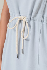 Round Neck Short Sleeve Waist Tie Mini Dress Sky Blue