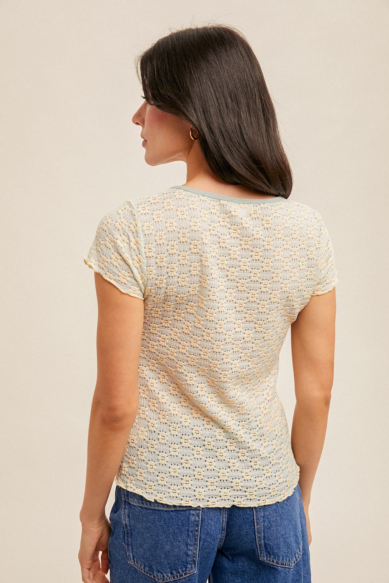 Floral Lace Cabbage Hem Tee Aqua