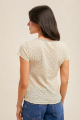 Floral Lace Cabbage Hem Tee Aqua