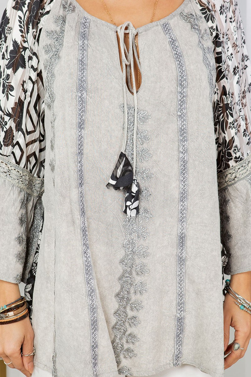 Aari Embroidered Spirit Peasant Top Grey