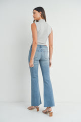 Distressed Raw Hem Flare Jeans Medium Denim
