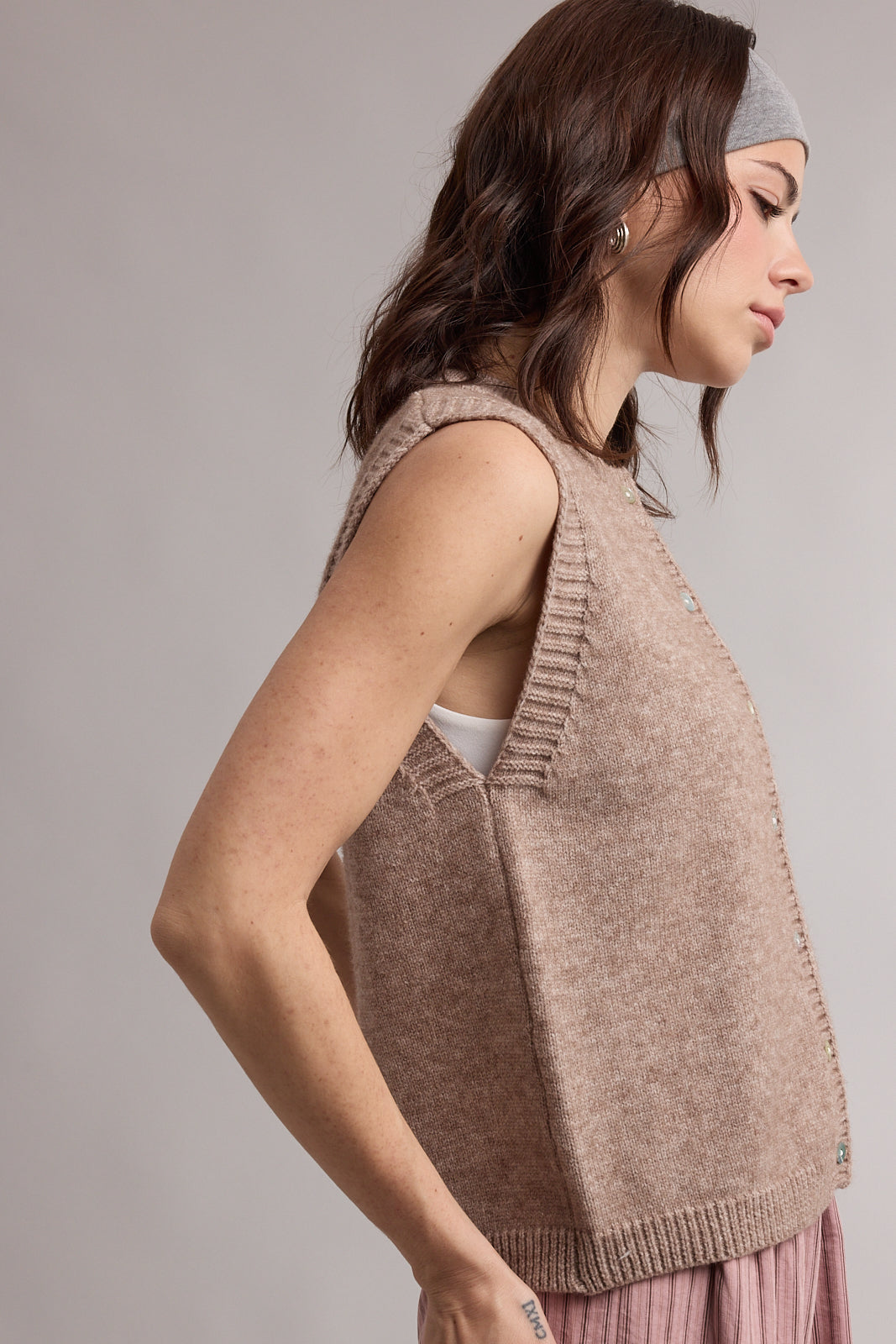 Sleeveless Sweater Cardi Vest Oatmeal