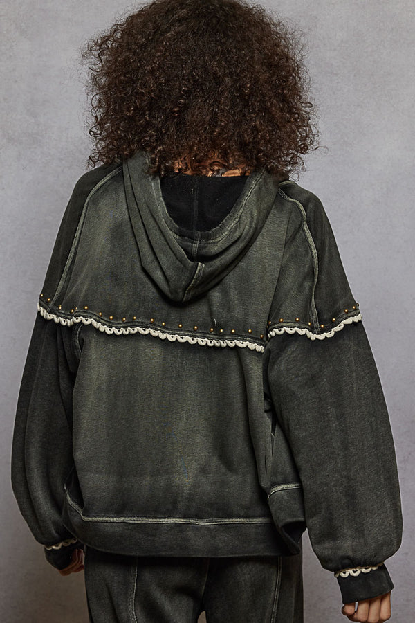 French Terry with Stud & Trim Jacket Black